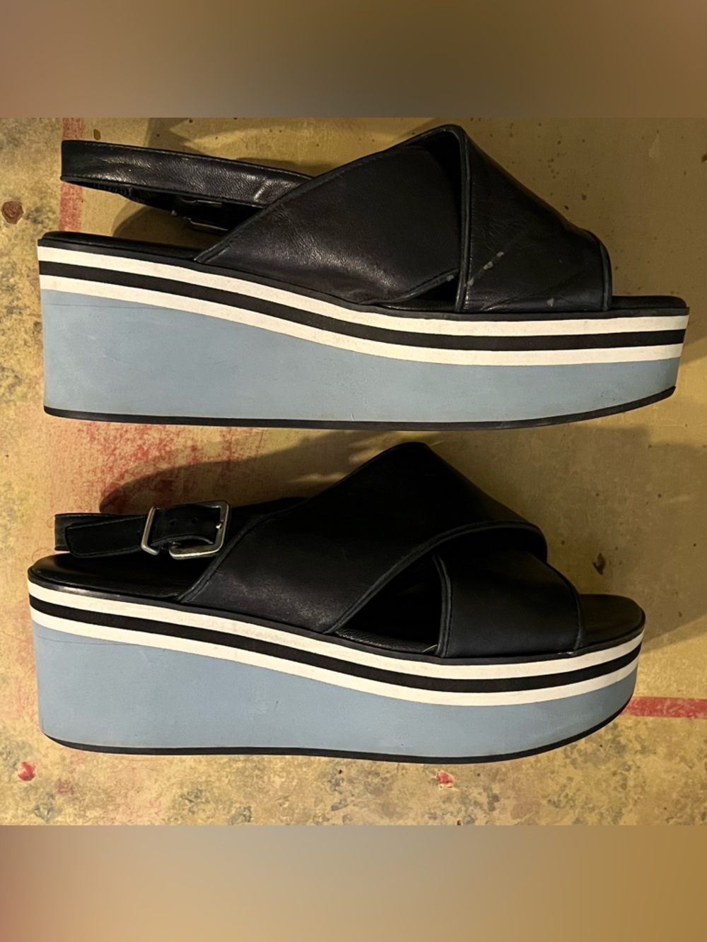 ROBERT CLERGERIE PARIS Black Leather Platform Sandals Style Comfort 7 1/2 37 1/2